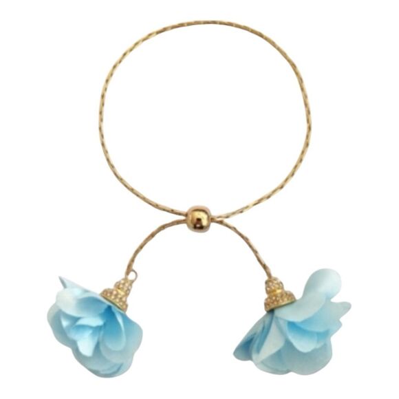 INC International Concepts Cubic Zirconia & Blue Flower Bolo Slider Bracelet NWT - Picture 1 of 3